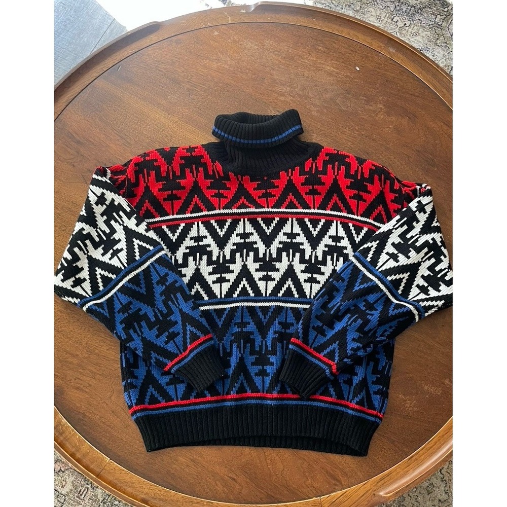 Vintage Bramble Lane Turtleneck Ski Resort Winter Sweater Geometric USA Medium